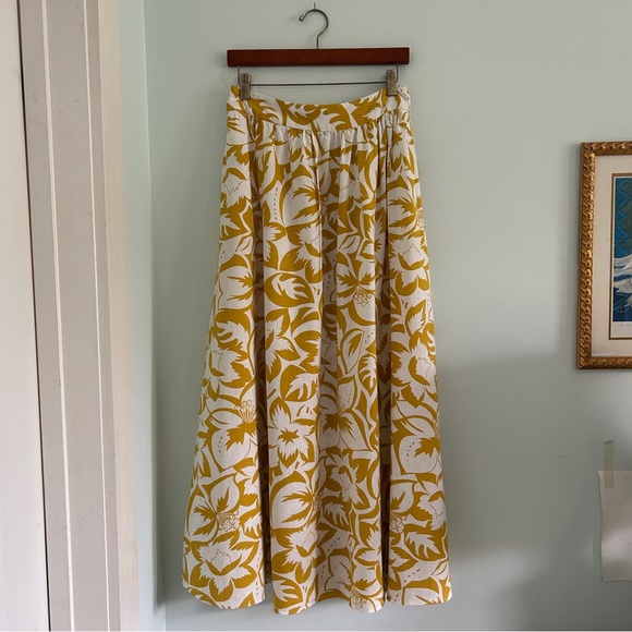 Madewell Yellow Linen Blend Shirred Maxi Skirt Tropical Floral Pockets Sz Small - Picture 3 of 10